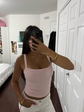 Garage Ribbed Square-Neck Tank Top in Light Pink